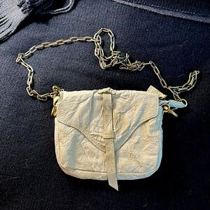 Monserat de Lucca Crinkled Leather Mini Crossbody Chain Bag, Ivory / Cream